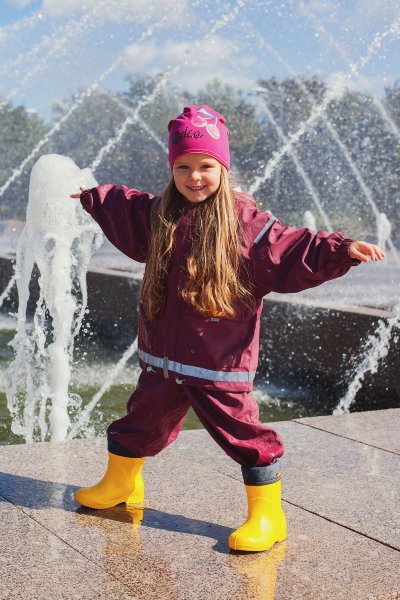 Непромокаемый детский костюм - дождевик без подкладки (на молнии). Комплект куртка + полукомбинезон. Цвет спелая вишня